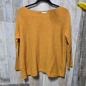 Garnet Hill Mustard Cashmere Oversized Crewneck Sweater Gorpcore Minimalist Cozy